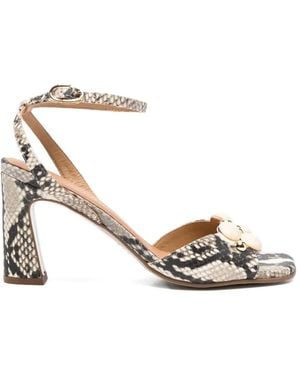 Pedro Miralles Snake-Effect Embellished Sandals - Metallic