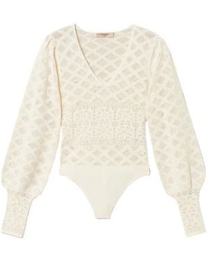 Twinset Knit Floral Bodysuit - White