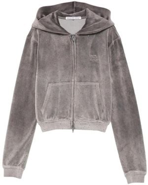 Alexander Wang Crystal-Embellished Velour Hoodie - Grey