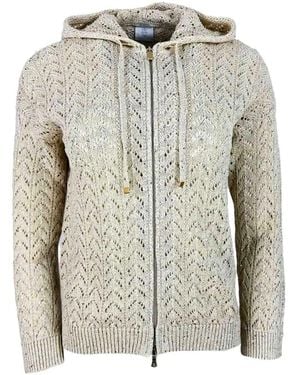 Eleventy Sequin-Embellished Open-Knit Hoodie - White