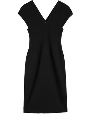 Jil Sander V-Neck Wool-Sablé Dress - Black