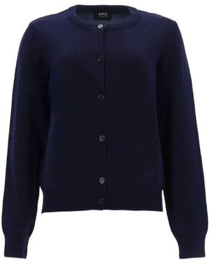 A.P.C. Leonie Button-Up Knit Cardigan - Blue
