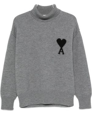 Ami Paris Ami De Coeur Roll-Neck Sweater - Gray