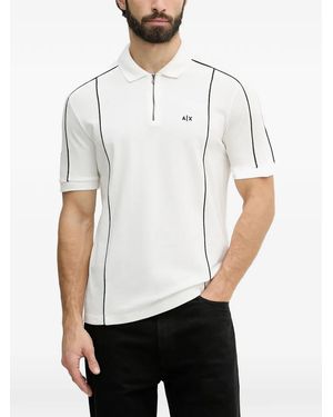 ARMANI EXCHANGE Piped-Trim Quarter-Zip Polo Shirt - White