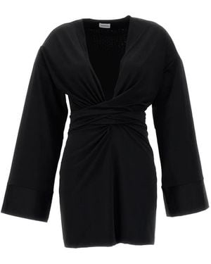 ANDAMANE Hall Fringe-Detail V-Neck Mini Dress - Black
