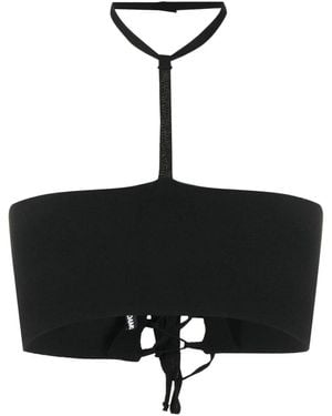 ANDREADAMO Lace-Up Halterneck Crop Top - Black