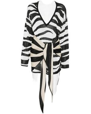 The Attico Zebra-Print Knotted Mini Dress - White