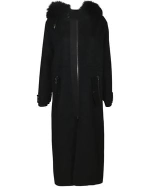 P.A.R.O.S.H. Fur-Trimmed Hooded Coat - Black