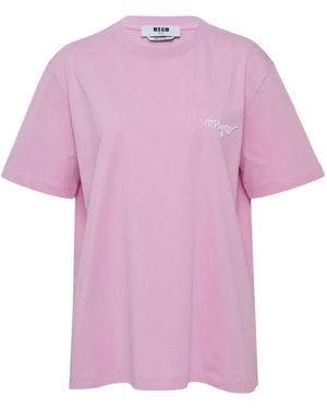 MSGM Logo-Embroidered T-Shirt - Pink