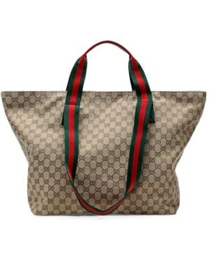 Gucci Bolso Shopper Gg Supreme Mediano Con Tribanda Web - Marrón