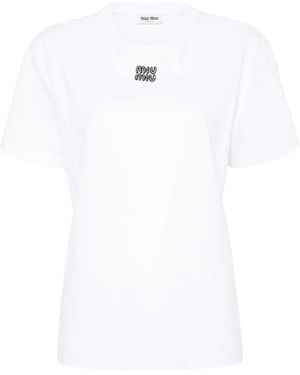 Miu Miu T-Shirt À Logo Strassé - Blanc