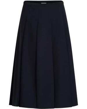 Patou Pleated Twill Midi Skirt - Blue