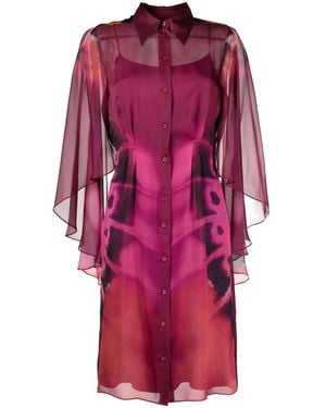 Alberta Ferretti Butterfly-Print Semi-Sheer Shirt Dress - Red