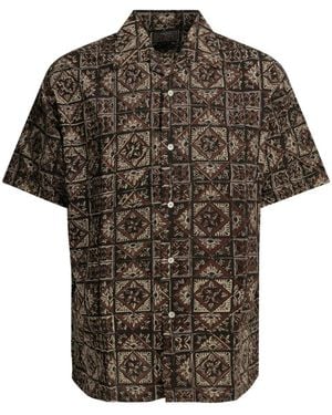 Beams Plus Geometric-Print Short-Sleeve Shirt - Grey