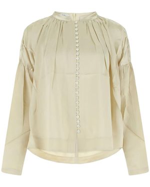 Co. Ruched-Detail Round-Neck Blouse - Natural