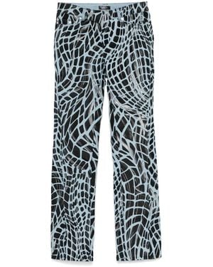 Mugler Velvet-Print Straight-Leg Jeans - Blue