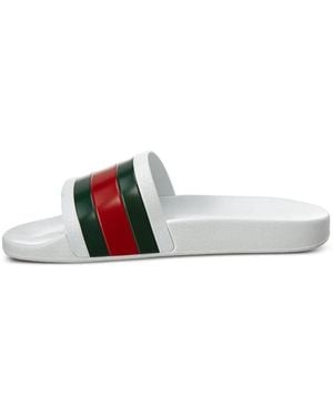 Gucci Pursuit Web-Stripe Slides - White