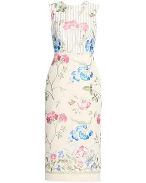 Erdem Robe Mi-Longue À Fleurs Brodées Et Rayures - White