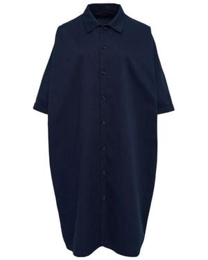 Y's Yohji Yamamoto Short-Sleeve Collared Shirt Dress - Blue