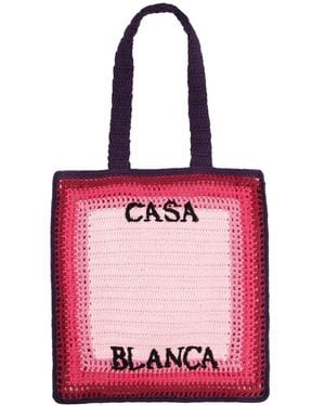 CASABLANCA Square-Shaped Crochet Tote Bag - Pink