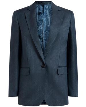 Etro Wool Jacquard Single-Breasted Jacket With Paisley Motif - Blue