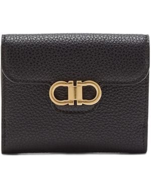 Ferragamo Gancini Grained Leather Compact Wallet - Black