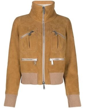DSquared² Ribbed-Detail Zipped-Up Bomber Jacket - Brown