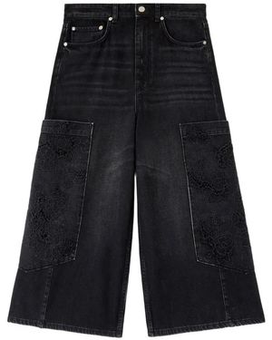 Ganni Vaqueros Con Bordado Floral - Negro