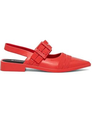 Melissa Ladylike Buckle-Strap Pointed-Toe Ballet Flats - Red