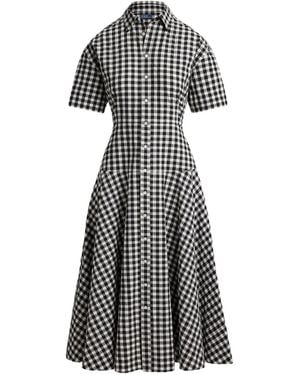 Polo Ralph Lauren Gingham-Check Collared Midi Shirt Dress - Black