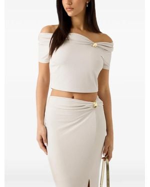 Guess Off-Shoulder Draped Knit Top - White