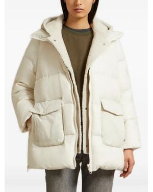 Yves Salomon Hooded Flap-Pocket Coat - Natural