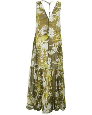 Max Mara Floral Sleeveless Tiered Dress - Green