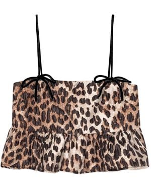 Ganni Leopard-Print Top - Brown
