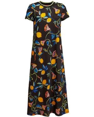 La DoubleJ Floral-Print Shift Midi Dress - Blue