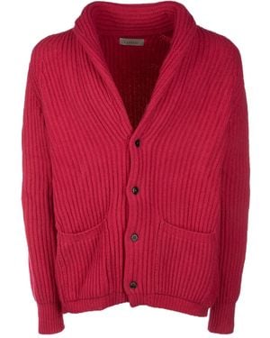 Laneus Ribbed Shawl-Collar Cardigan - Red