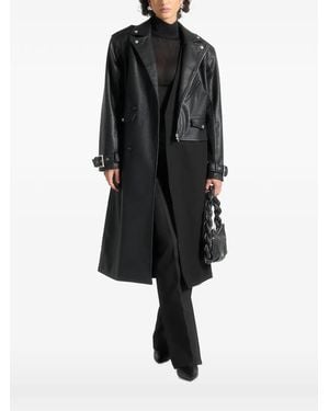 Manière De Voir Ayleen Leather Biker Trench Coat - Black