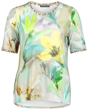 Betty Barclay Floral-Print Leopard-Trim T-Shirt - Green