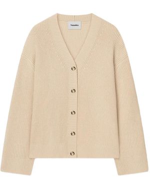 Nanushka Ribbed V-Neck Cardigan - Natural