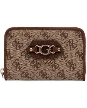 Guess Samantha Logo-Print Zip-Around Wallet - Brown