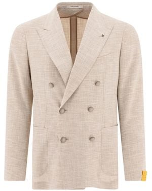 Tagliatore Double-Breasted Textured Blazer - Natural