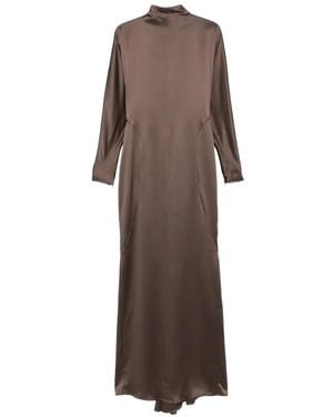 Max Mara Vestido Largo De Satén Con Cuello Alto - Marrón