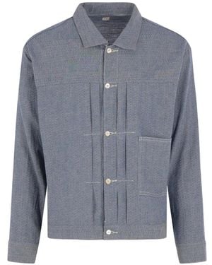 TAIGA TAKAHASHI Pleated Herringbone Jacket - Blue