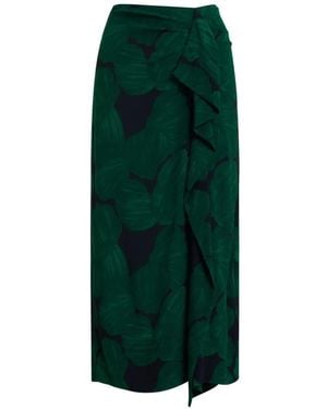 Essentiel Antwerp Tropical-Print Ruffled Midi Skirt - Green