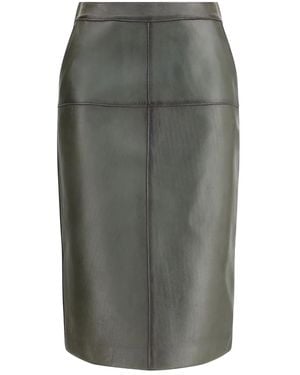 P.A.R.O.S.H. Leather Panelled Straight Skirt - Grey