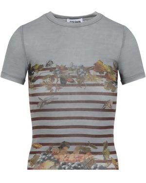 Jean Paul Gaultier Striped Floral-Print T-Shirt - Grey