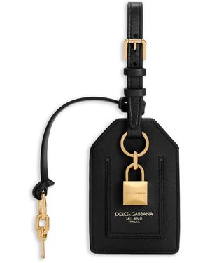 Dolce & Gabbana Padlock Detail Leather Luggage Tag - Black