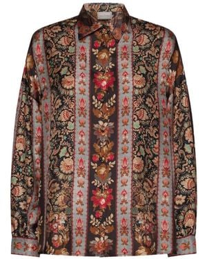 Pierre Louis Mascia Aloe Floral-Print Silk Shirt - Brown