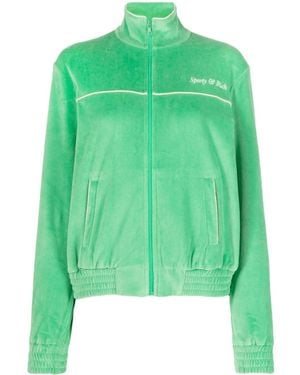 Sporty & Rich Towelling-Finish Embroidered-Logo Jacket - Green