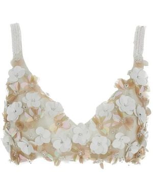 P.A.R.O.S.H. Paillettenoberteil Mit Blumenverzierung - Natur